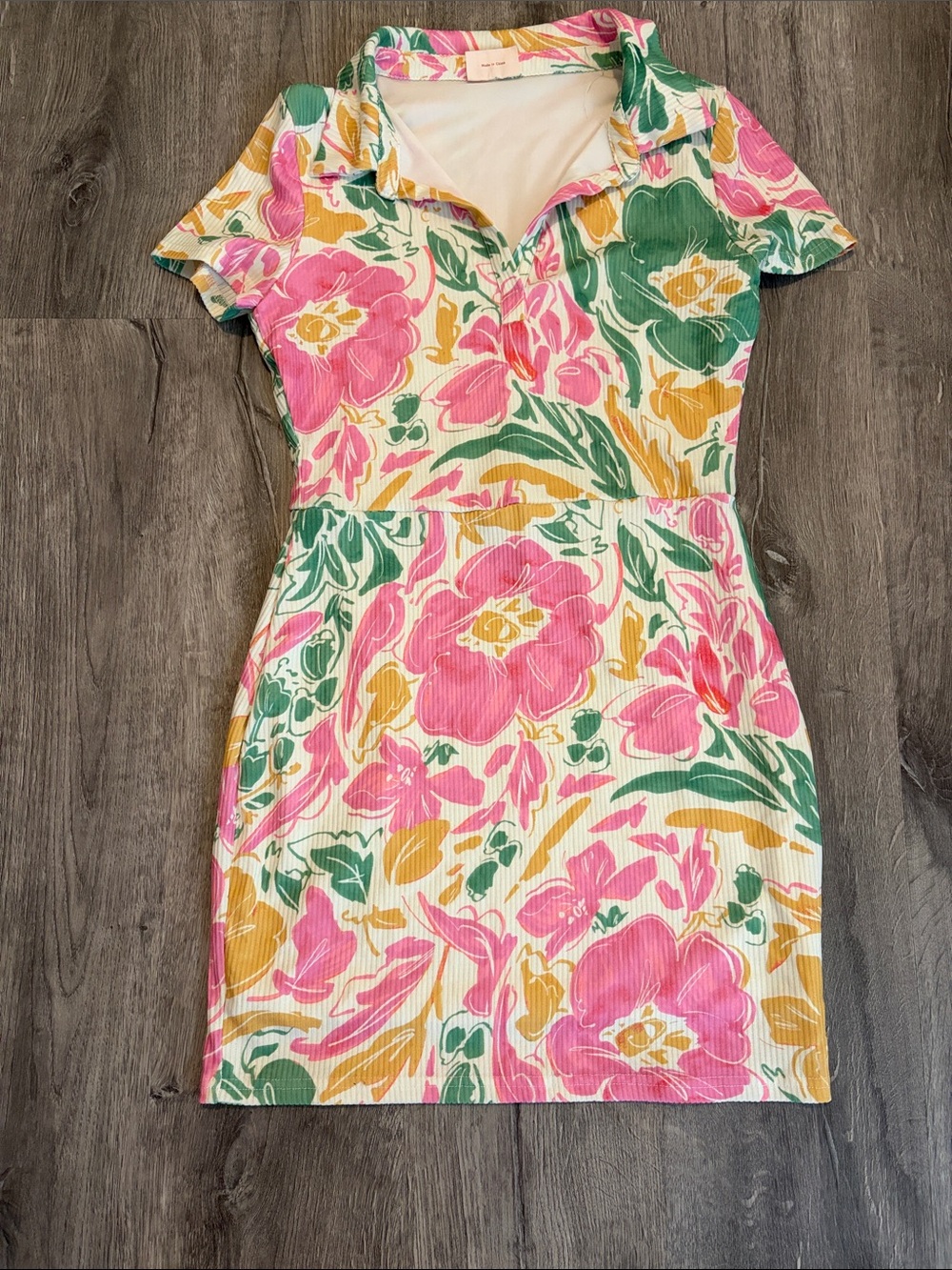 Floral Pink & Green Short Sleeve Dress